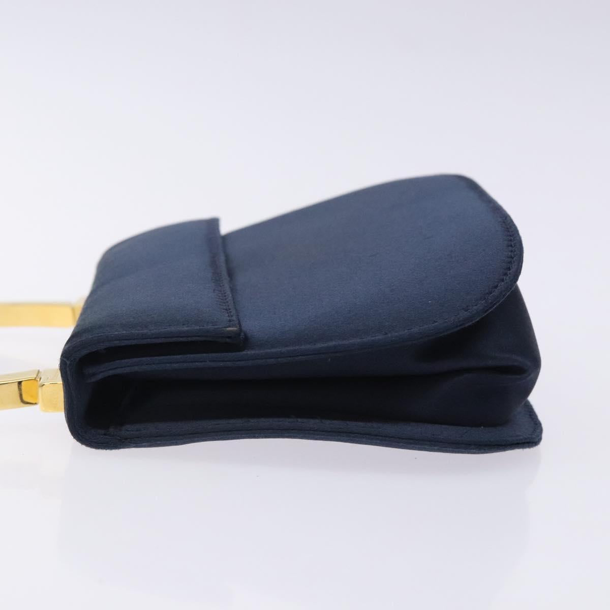 Salvatore Ferragamo Gancini Hand Bag Satin Navy Gold Auth 134768