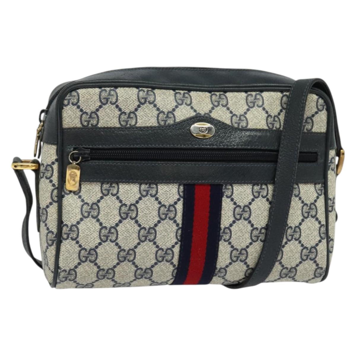 GUCCI GG Supreme Sherry Line Shoulder Bag PVC Navy Gold 120 02 004 Auth 134809