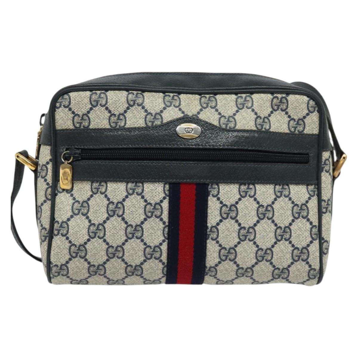 GUCCI GG Supreme Sherry Line Shoulder Bag PVC Navy Gold 120 02 004 Auth 134809