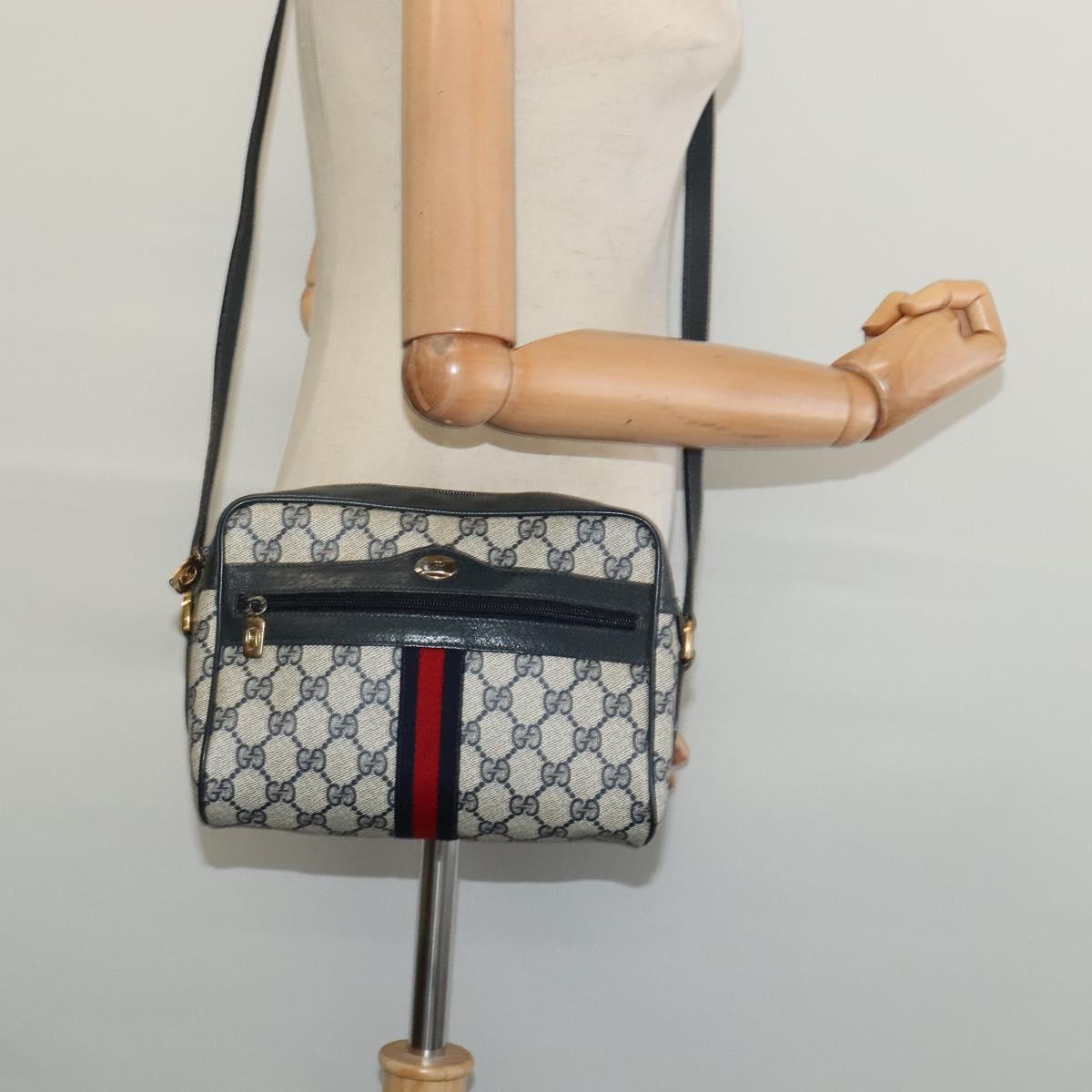 GUCCI GG Supreme Sherry Line Shoulder Bag PVC Navy Gold 120 02 004 Auth 134809