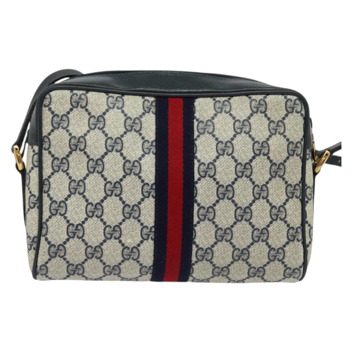 GUCCI GG Supreme Sherry Line Shoulder Bag PVC Navy Gold 120 02 004 Auth 134809
