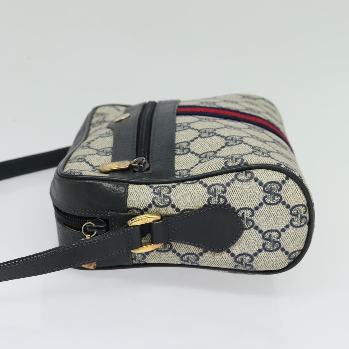 GUCCI GG Supreme Sherry Line Shoulder Bag PVC Navy Gold 120 02 004 Auth 134809