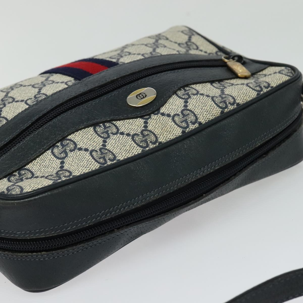 GUCCI GG Supreme Sherry Line Shoulder Bag PVC Navy Gold 120 02 004 Auth 134809