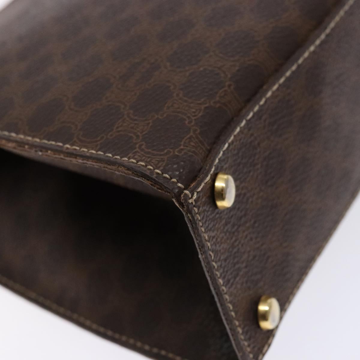 CELINE Macadam Canvas Hand Bag PVC Leather Brown Gold Auth 134810