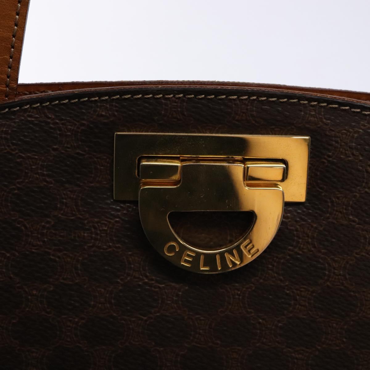 CELINE Macadam Canvas Hand Bag PVC Leather Brown Gold Auth 134810