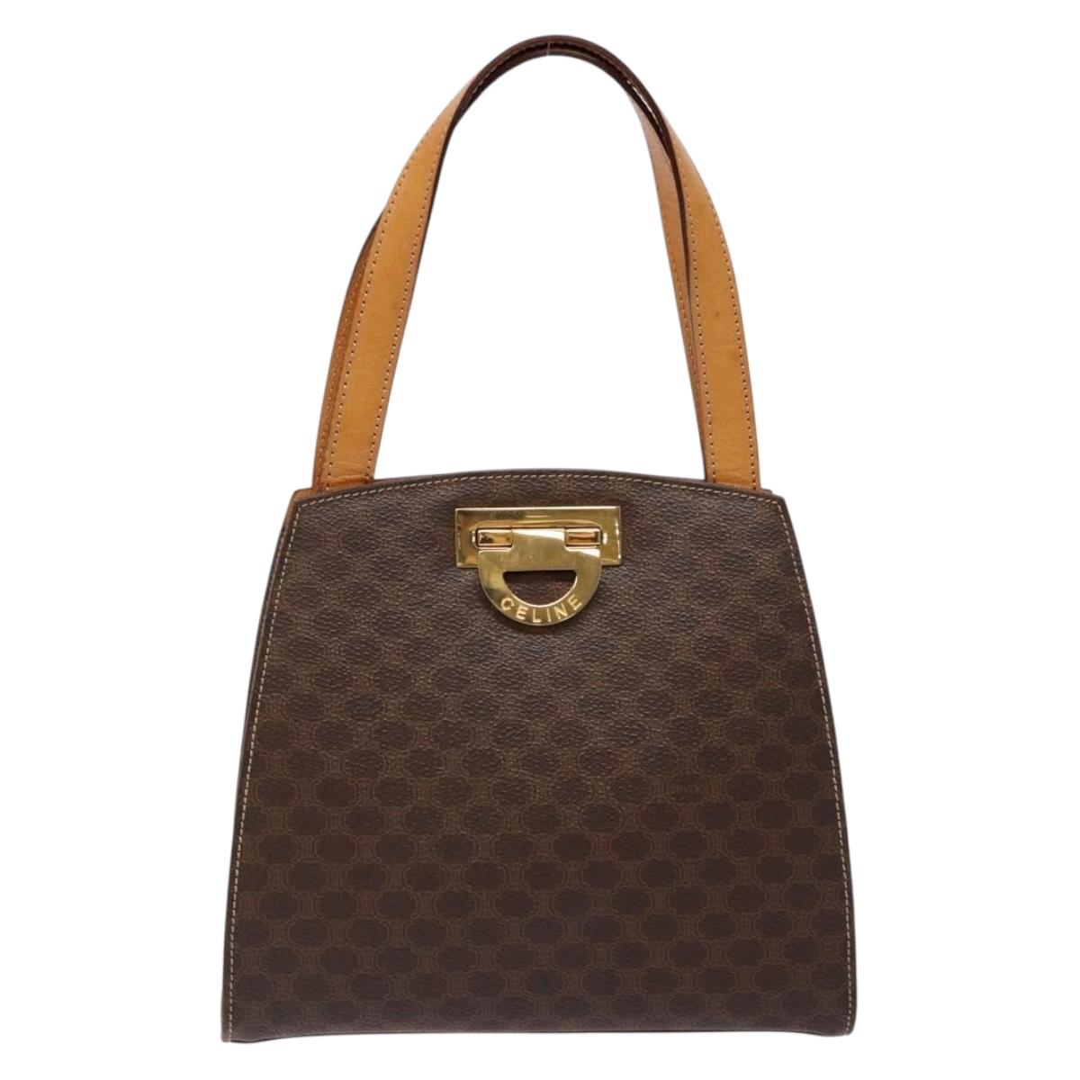 CELINE Macadam Canvas Hand Bag PVC Leather Brown Gold Auth 134810