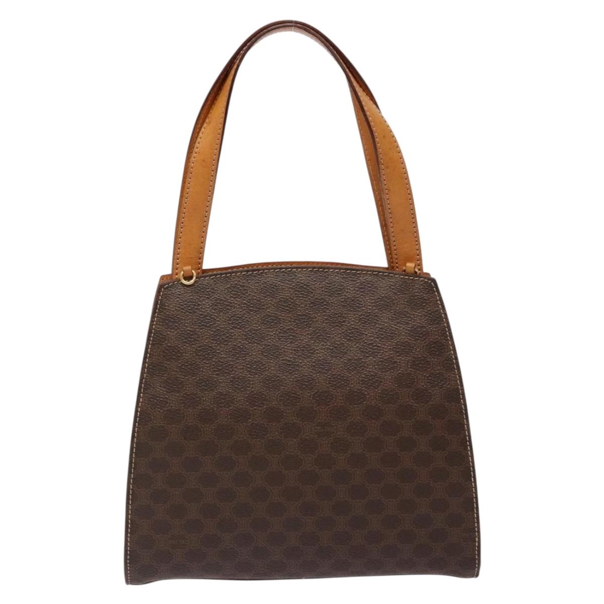 CELINE Macadam Canvas Hand Bag PVC Leather Brown Gold Auth 134810