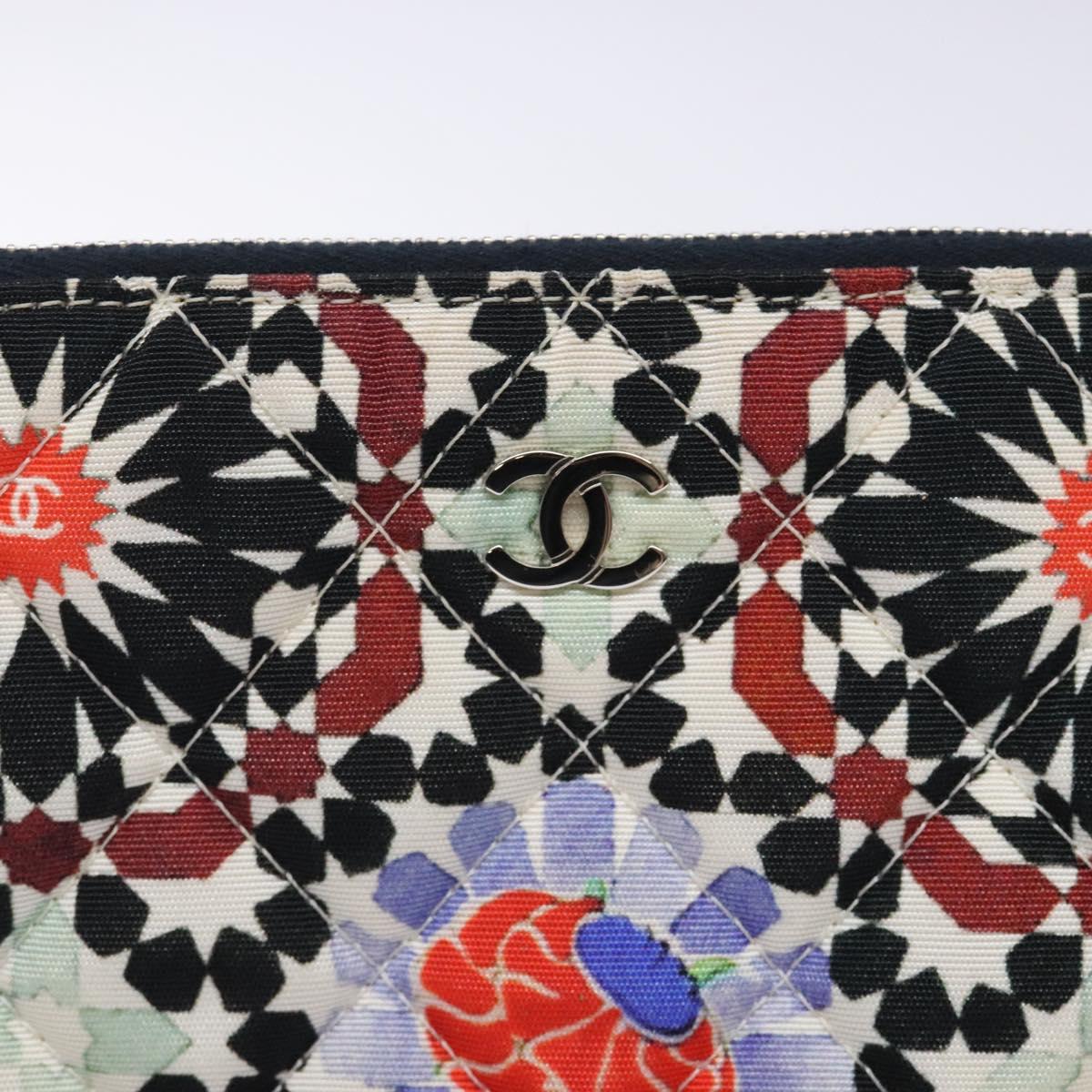 CHANEL Matelasse Clutch Bag Nylon Multicolor Silver CC Auth 134823