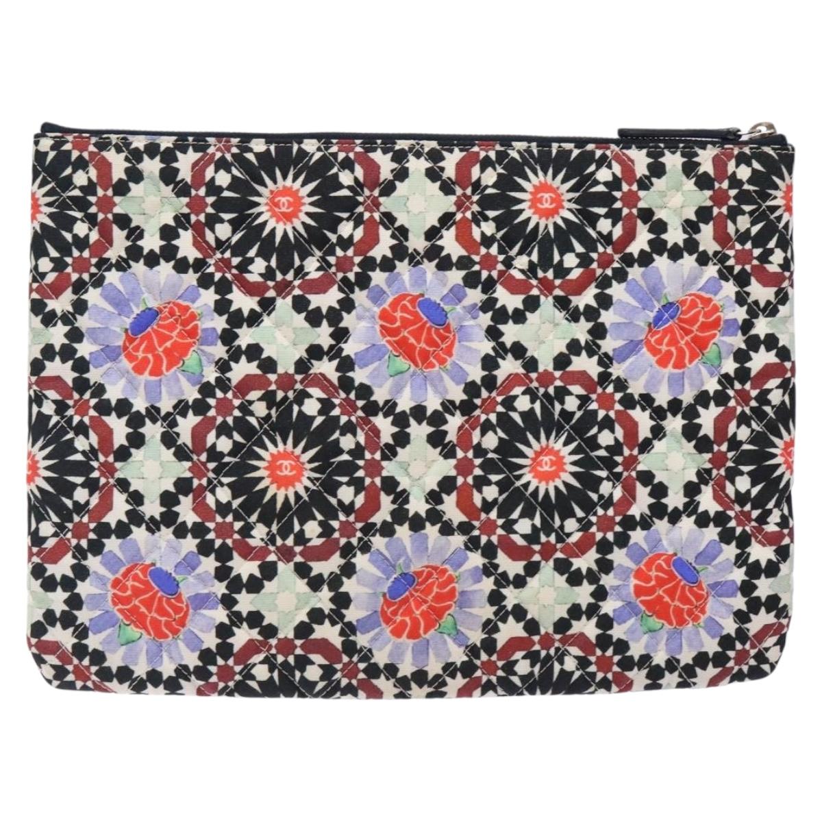 CHANEL Matelasse Clutch Bag Nylon Multicolor Silver CC Auth 134823