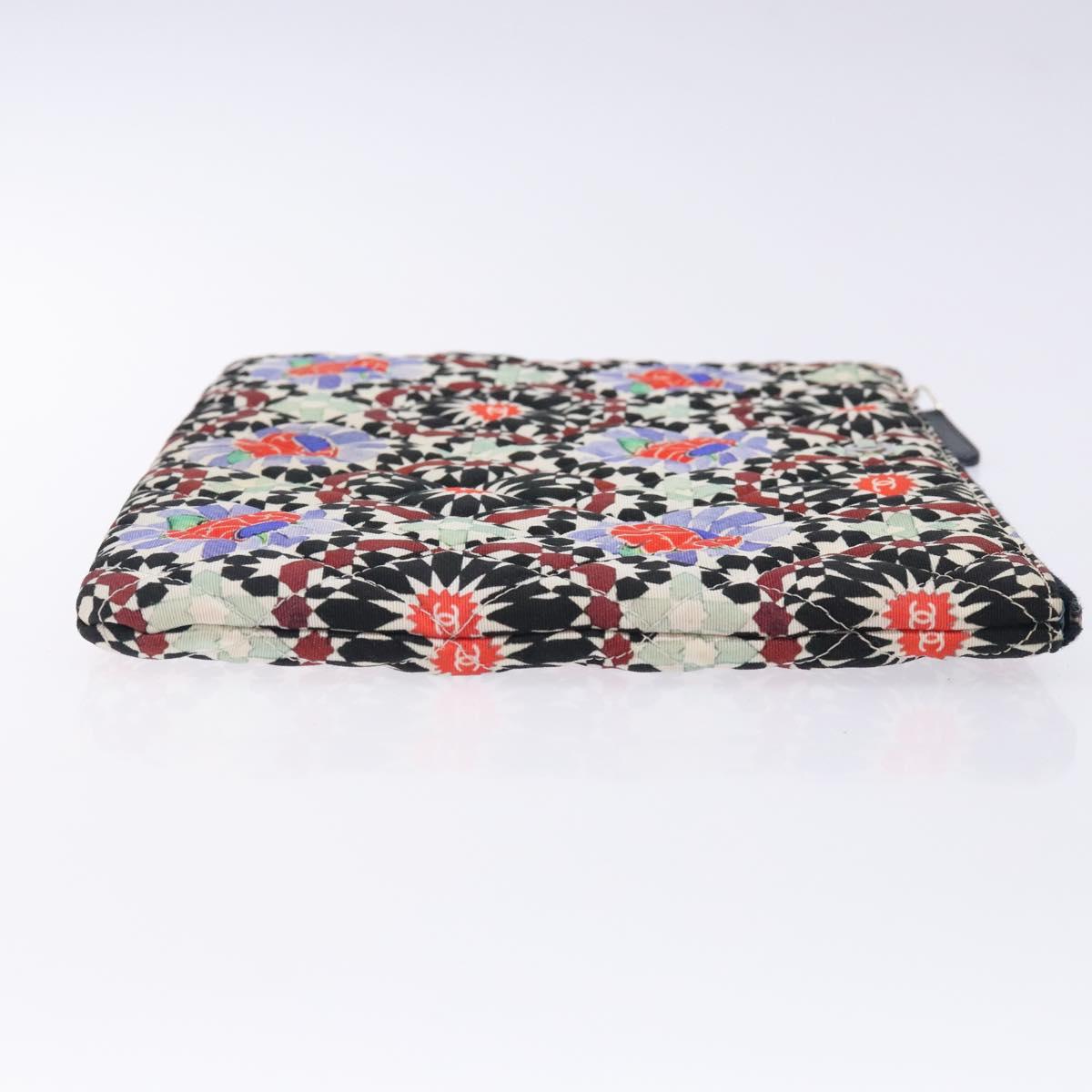 CHANEL Matelasse Clutch Bag Nylon Multicolor Silver CC Auth 134823