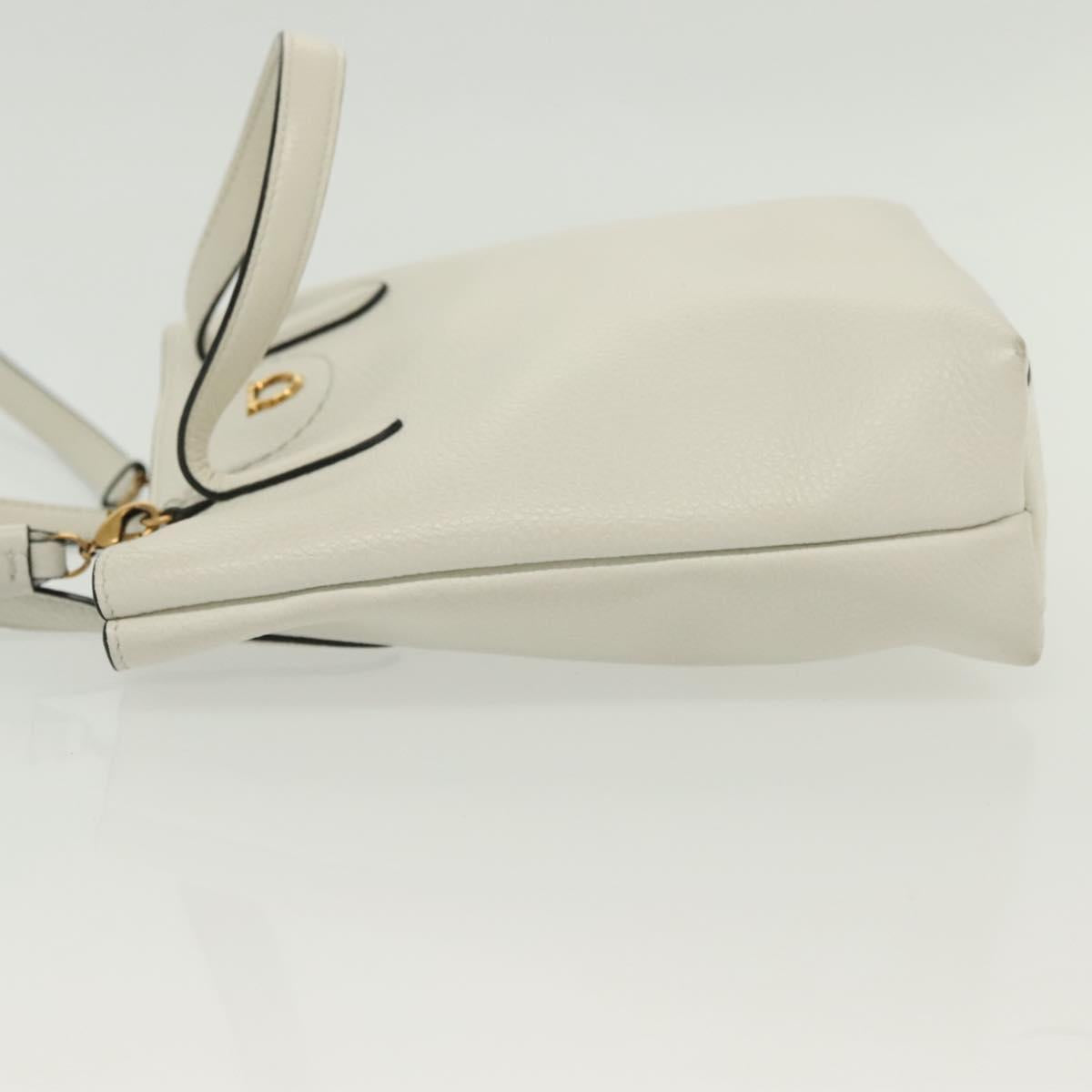 Salvatore Ferragamo Gancini Hand Bag Leather 2way White Gold Auth 134826