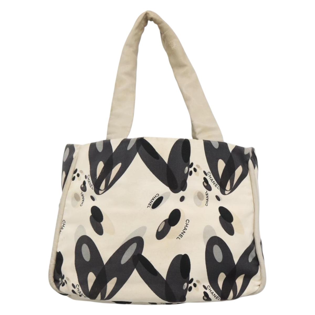 CHANEL Tote Bag Canvas White Silver CC Auth 134829