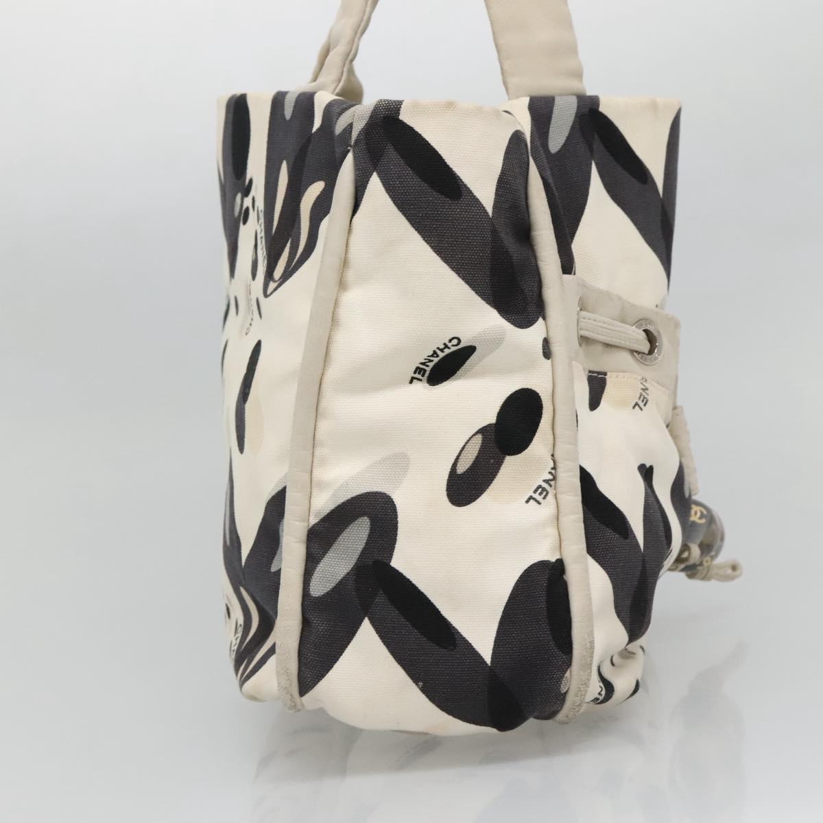 CHANEL Tote Bag Canvas White Silver CC Auth 134829