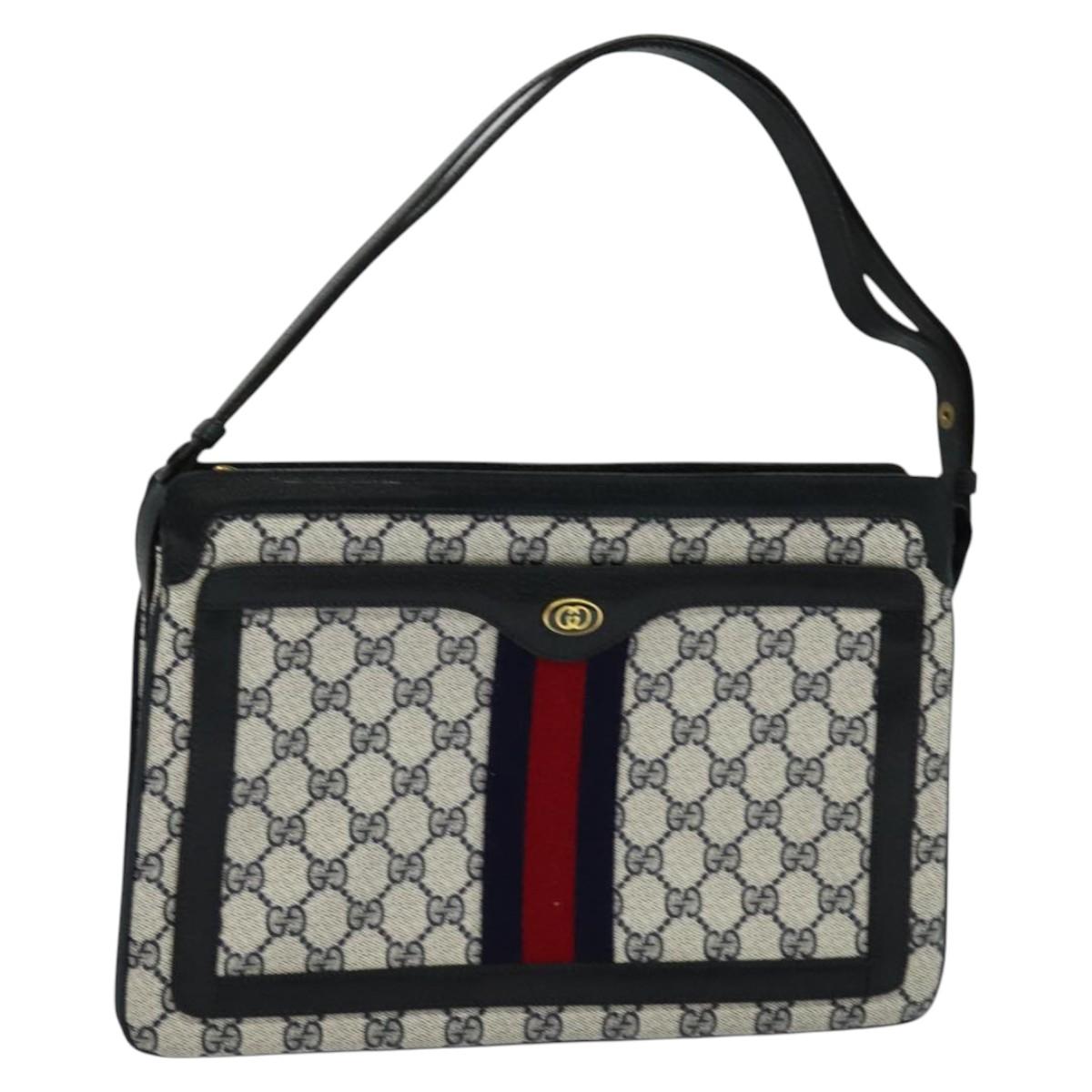 GUCCI GG Supreme Sherry Line Shoulder Bag PVC Navy Gold 41 02 013 Auth 134831