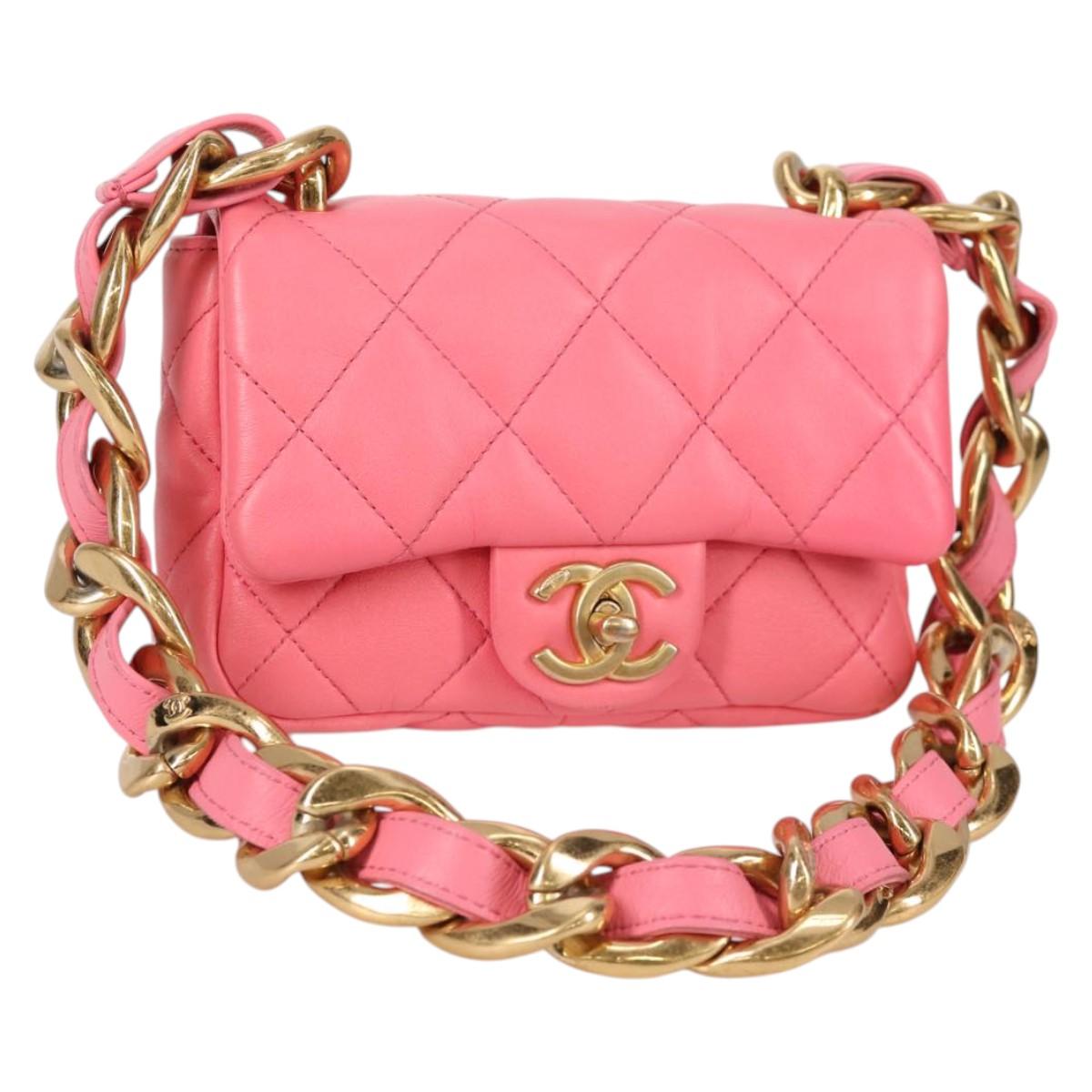 CHANEL Matelasse Chain Shoulder Bag Leather Pink Gold CC Auth 134854M