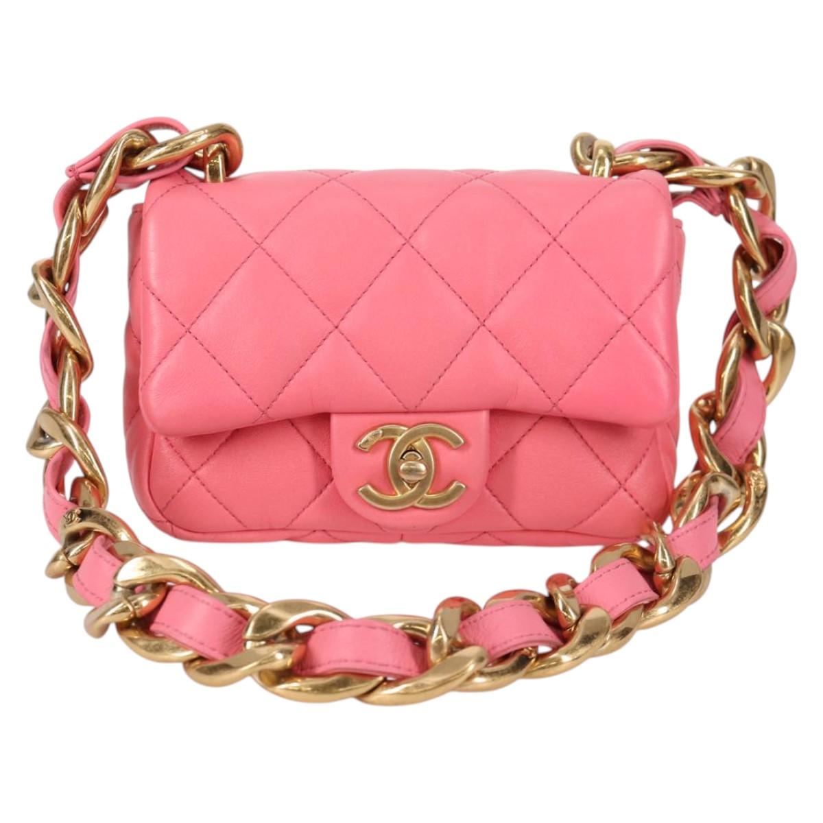 CHANEL Matelasse Chain Shoulder Bag Leather Pink Gold CC Auth 134854M