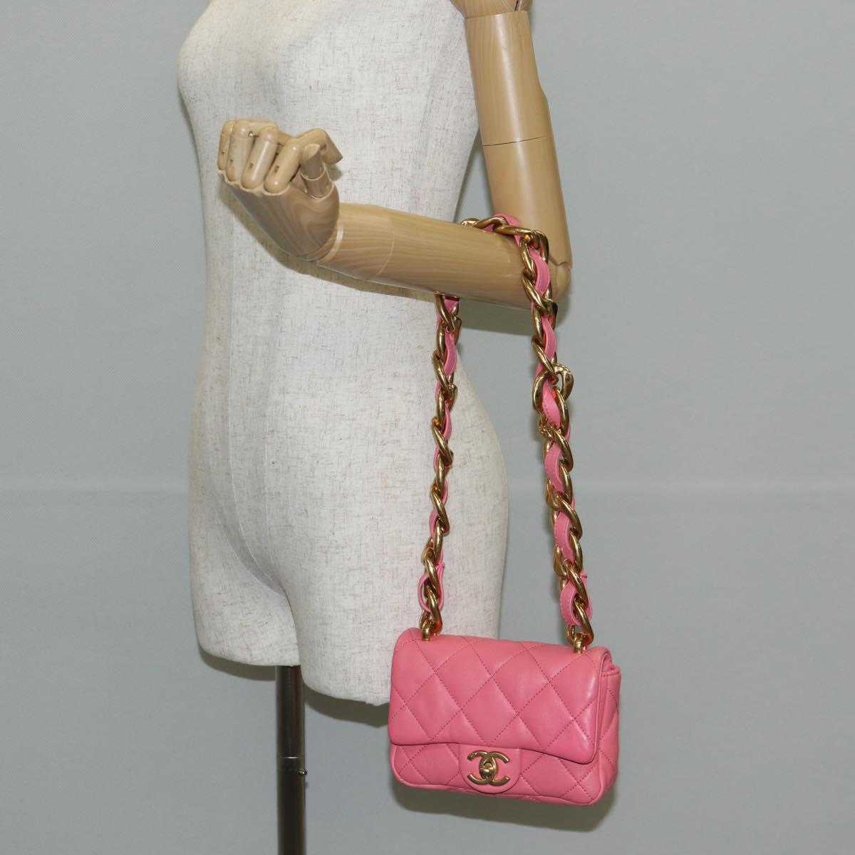 CHANEL Matelasse Chain Shoulder Bag Leather Pink Gold CC Auth 134854M