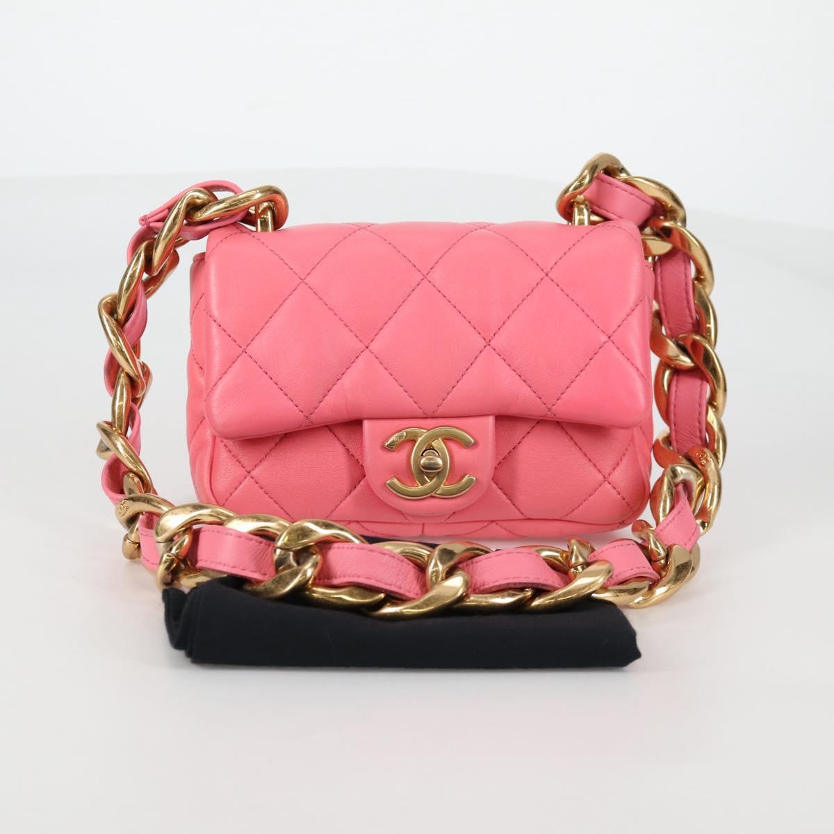 CHANEL Matelasse Chain Shoulder Bag Leather Pink Gold CC Auth 134854M