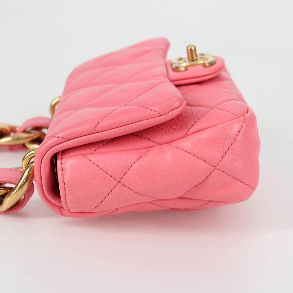 CHANEL Matelasse Chain Shoulder Bag Leather Pink Gold CC Auth 134854M