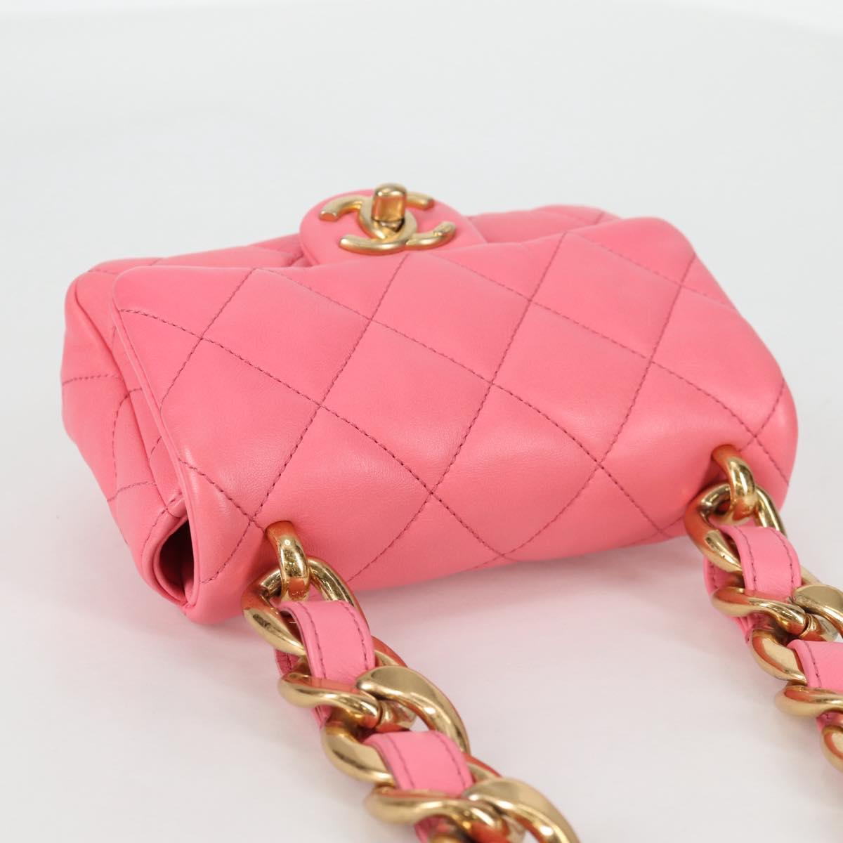 CHANEL Matelasse Chain Shoulder Bag Leather Pink Gold CC Auth 134854M