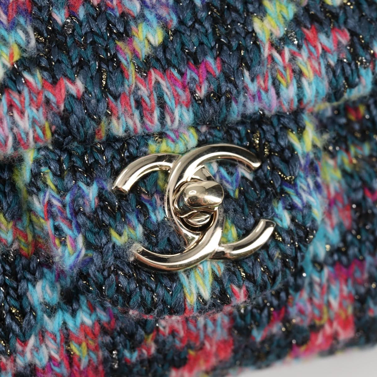 CHANEL Chain Shoulder Bag Tweed Blue Gold CC Auth 134856SM