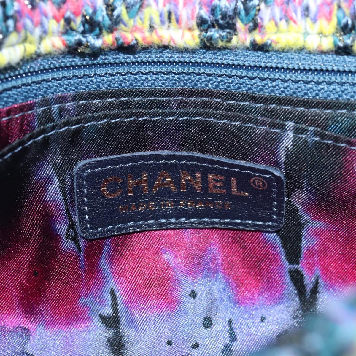 CHANEL Chain Shoulder Bag Tweed Blue Gold CC Auth 134856SM