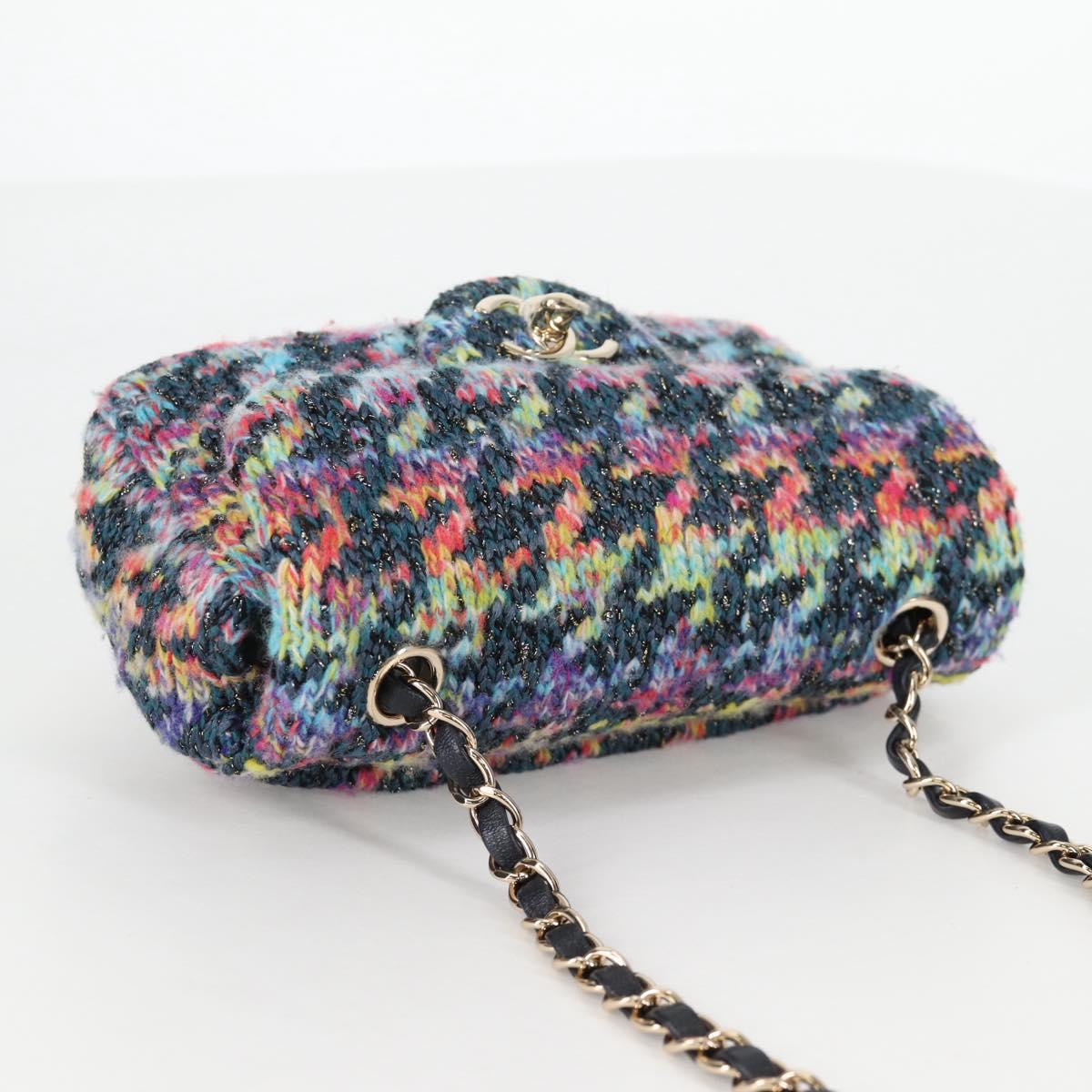 CHANEL Chain Shoulder Bag Tweed Blue Gold CC Auth 134856SM