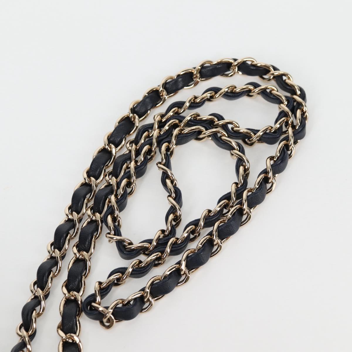 CHANEL Chain Shoulder Bag Tweed Blue Gold CC Auth 134856SM