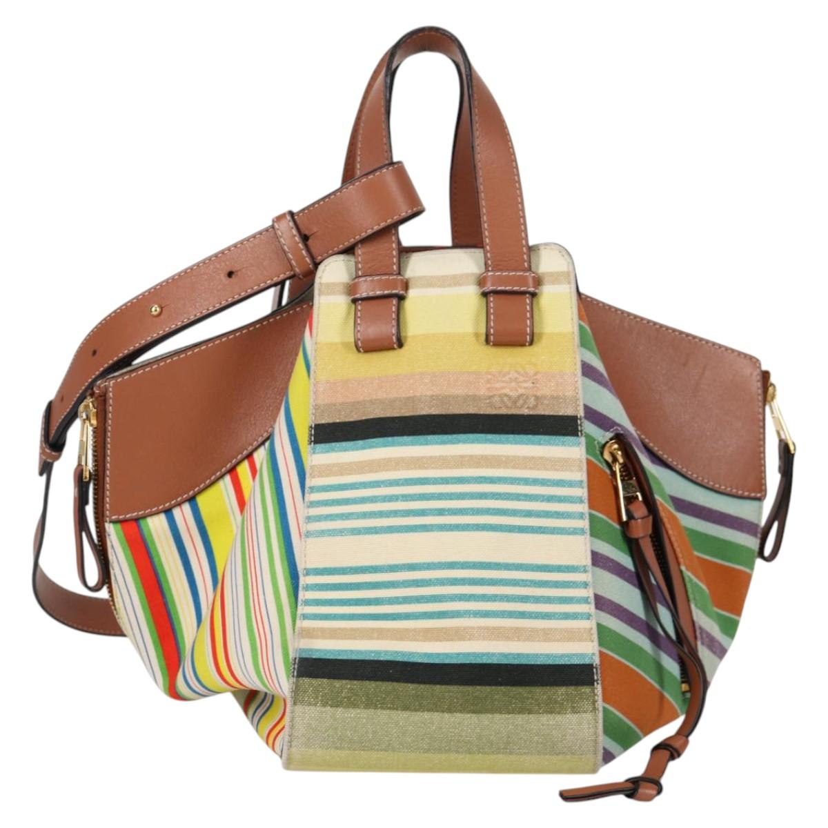 LOEWE Hand Bag Canvas 2way Multicolor Gold Auth 134870SAM