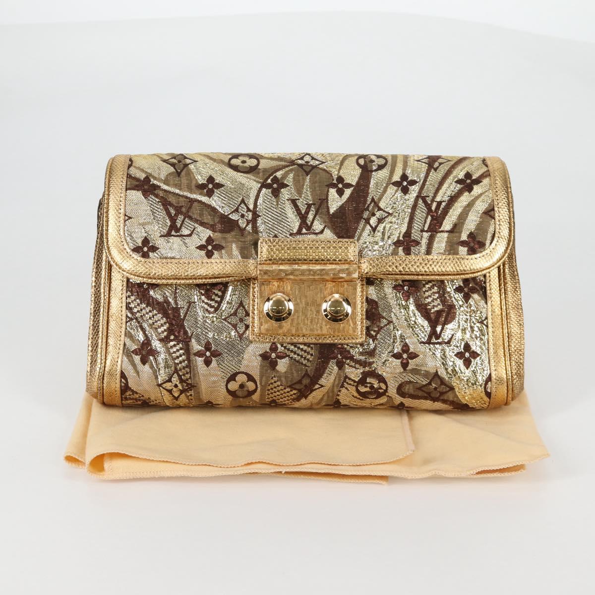 LOUIS VUITTON Monogram Brocade Tari Clutch Bag Gold M93142 LV Auth 134873V