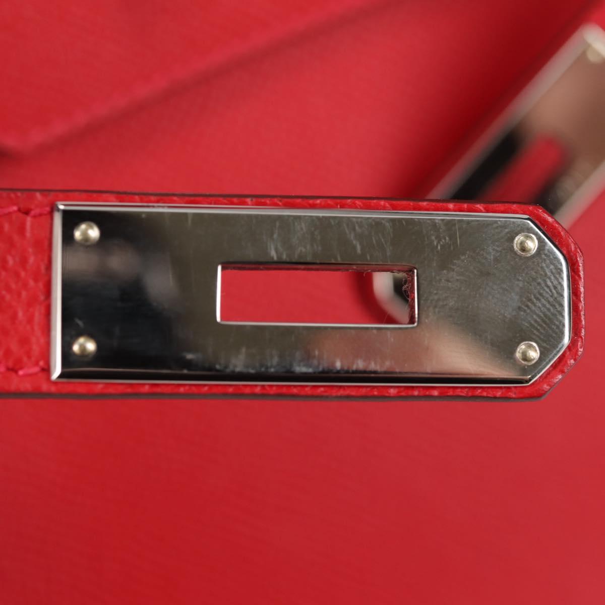 HERMES Birkin 30 Hand Bag Leather Red Silver Auth 134875SM