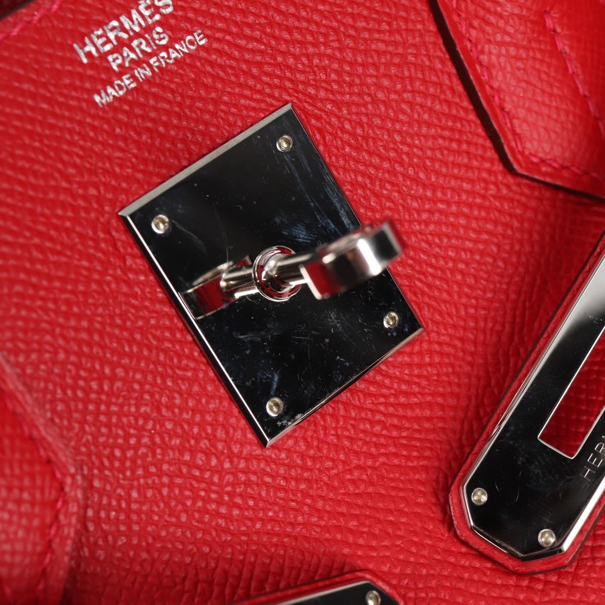 HERMES Birkin 30 Hand Bag Leather Red Silver Auth 134875SM