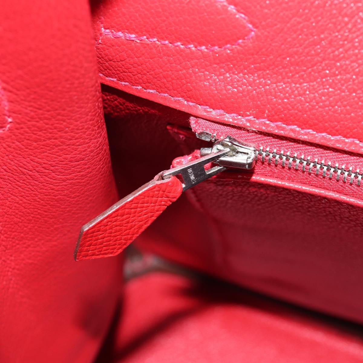 HERMES Birkin 30 Hand Bag Leather Red Silver Auth 134875SM