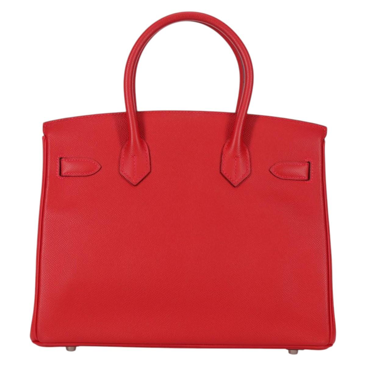 HERMES Birkin 30 Hand Bag Leather Red Silver Auth 134875SM
