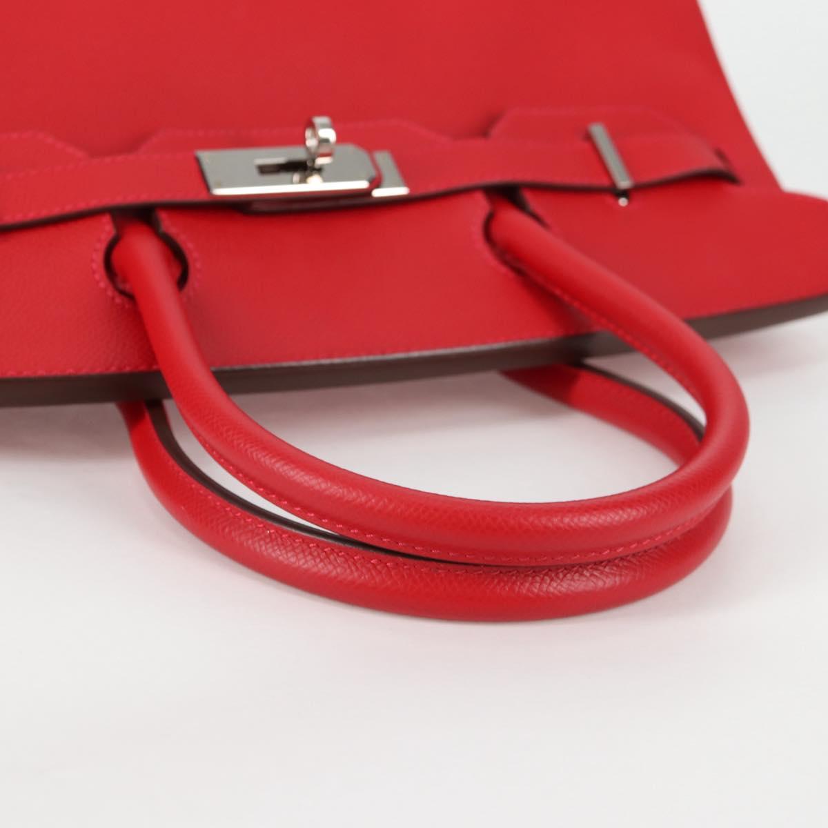 HERMES Birkin 30 Hand Bag Leather Red Silver Auth 134875SM