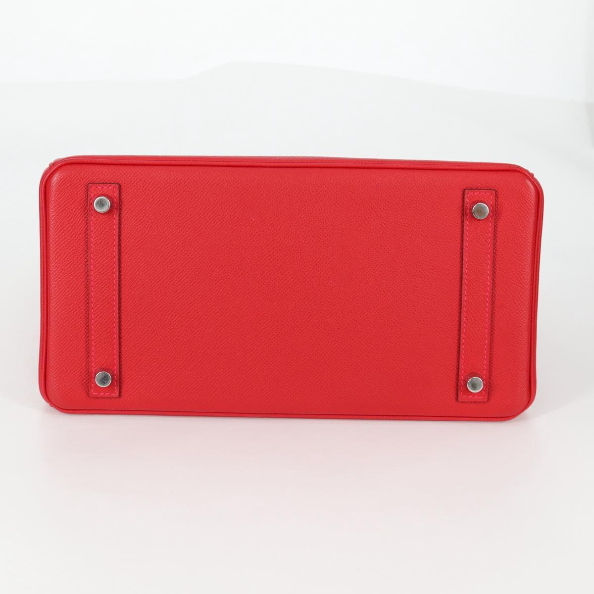 HERMES Birkin 30 Hand Bag Leather Red Silver Auth 134875SM