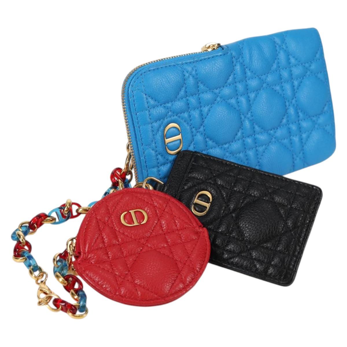 Christian Dior Canage Pouch Leather Blue Red black Auth 134892SAM