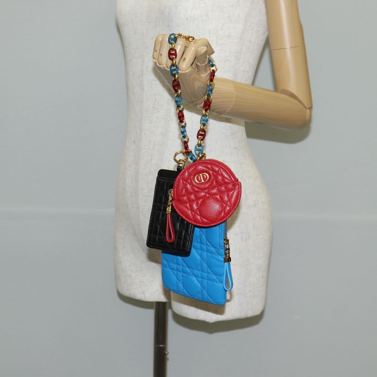 Christian Dior Canage Pouch Leather Blue Red black Auth 134892SAM