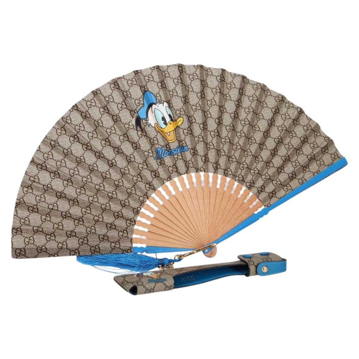 GUCCI GG Supreme Japanese Fan PVC Beige Gold 661734 Auth 134893M
