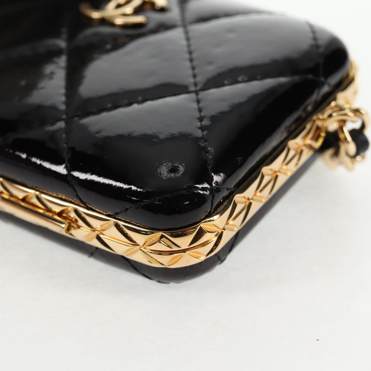 CHANEL Chain Shoulder Bag Patent leather Black Gold CC Auth 134911SAM