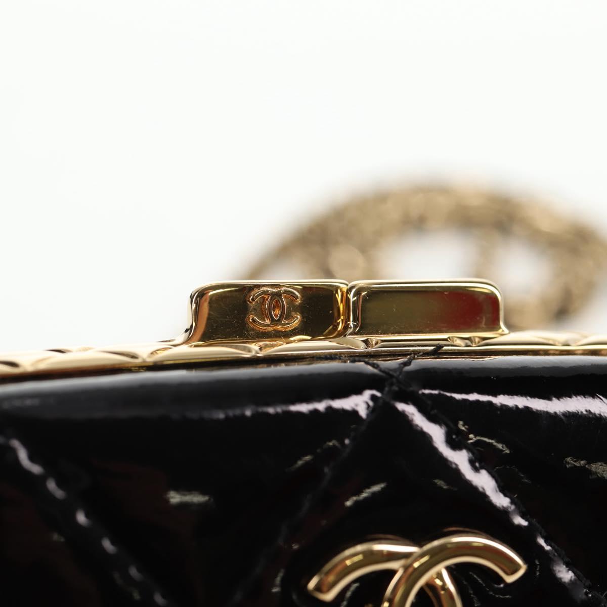 CHANEL Chain Shoulder Bag Patent leather Black Gold CC Auth 134911SAM