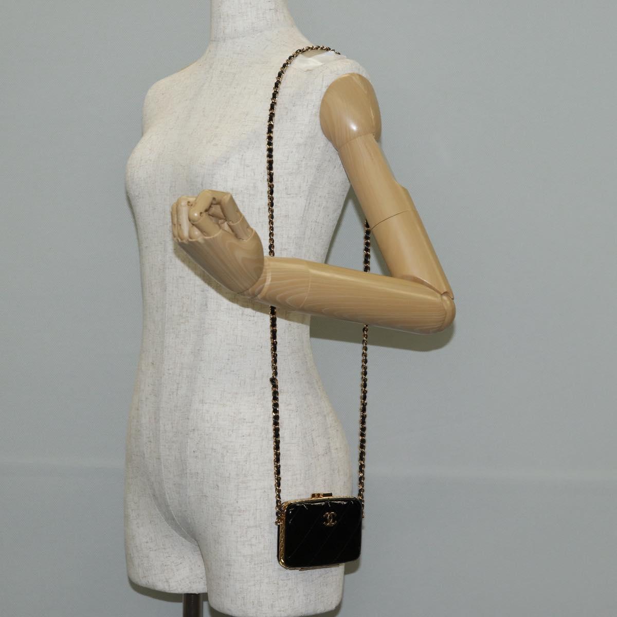CHANEL Chain Shoulder Bag Patent leather Black Gold CC Auth 134911SAM