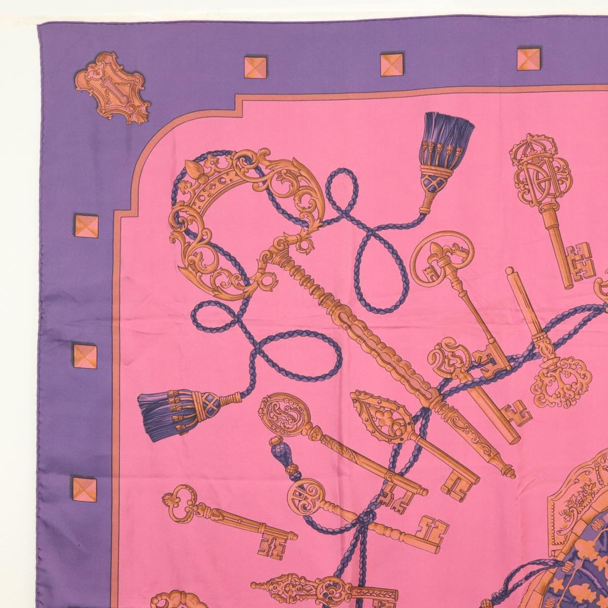 HERMES Carre 140 Scarf ""LES CLES"" Silk Purple Auth 134914M