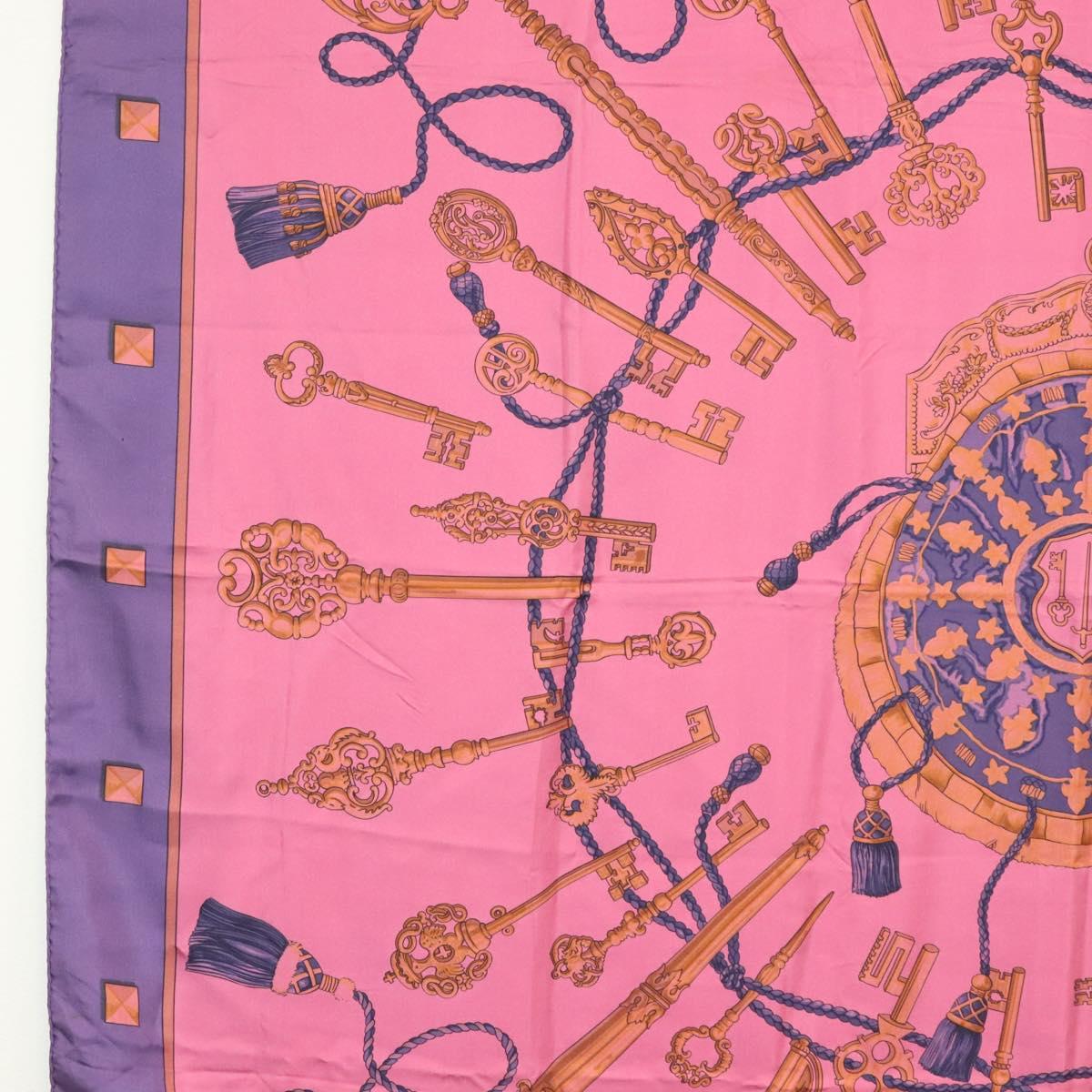 HERMES Carre 140 Scarf ""LES CLES"" Silk Purple Auth 134914M