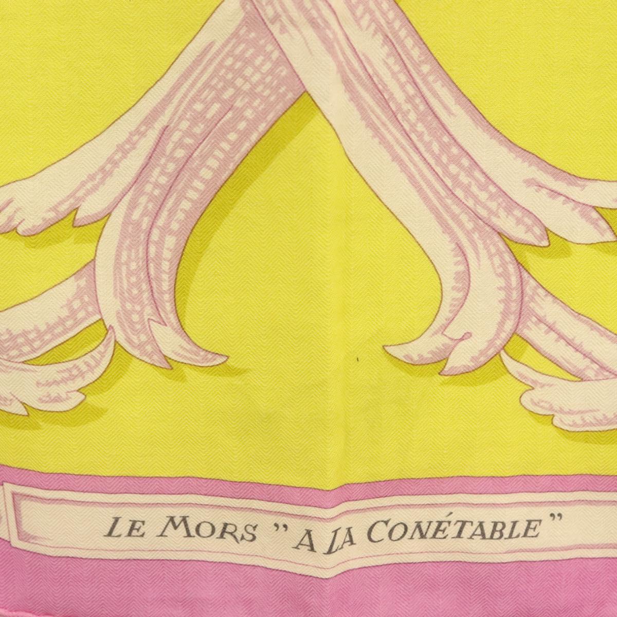 HERMES Carre 140 Scarf ""LE MORS A LA CONETABLE"" Cashmere White Auth 134921M