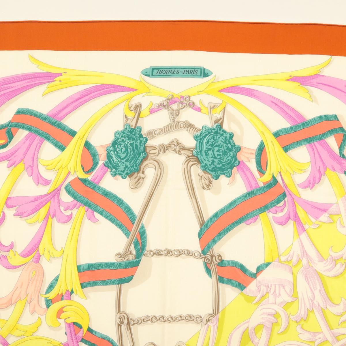 HERMES Carre 140 Scarf ""LE MORS A LA CONETABLE"" Cashmere White Auth 134921M