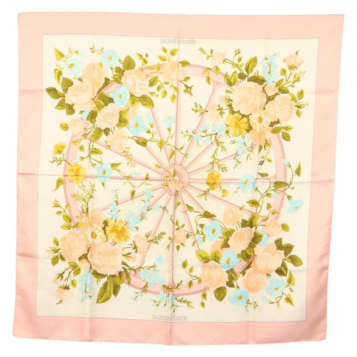 HERMES Carre 90 Scarf ""ROMANTIQUE"" Silk Pink Auth 134923