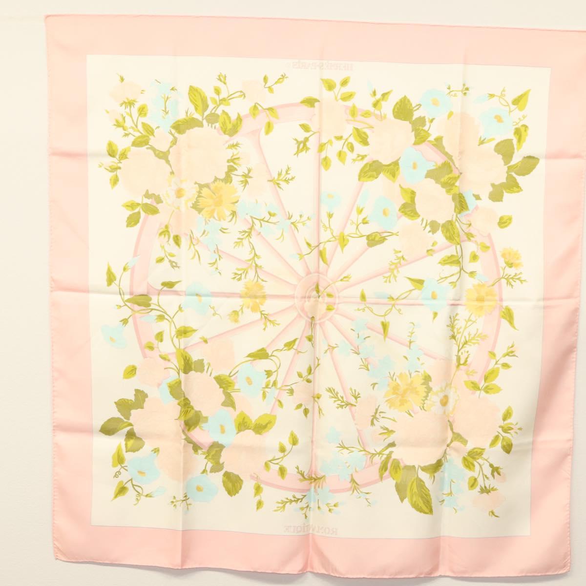 HERMES Carre 90 Scarf ""ROMANTIQUE"" Silk Pink Auth 134923