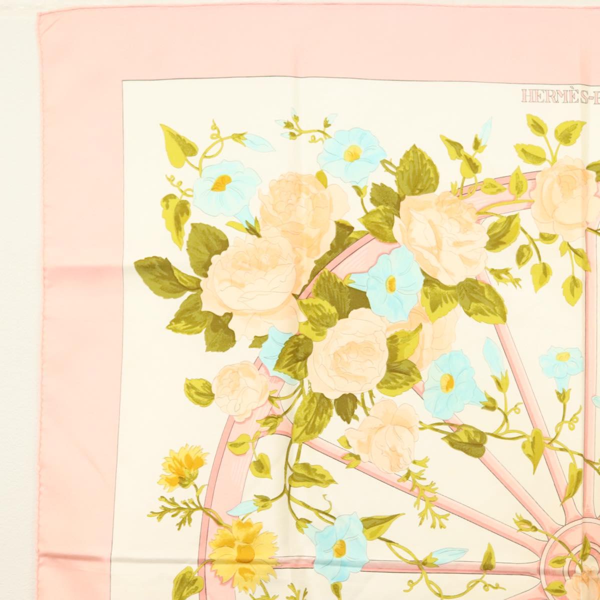 HERMES Carre 90 Scarf ""ROMANTIQUE"" Silk Pink Auth 134923