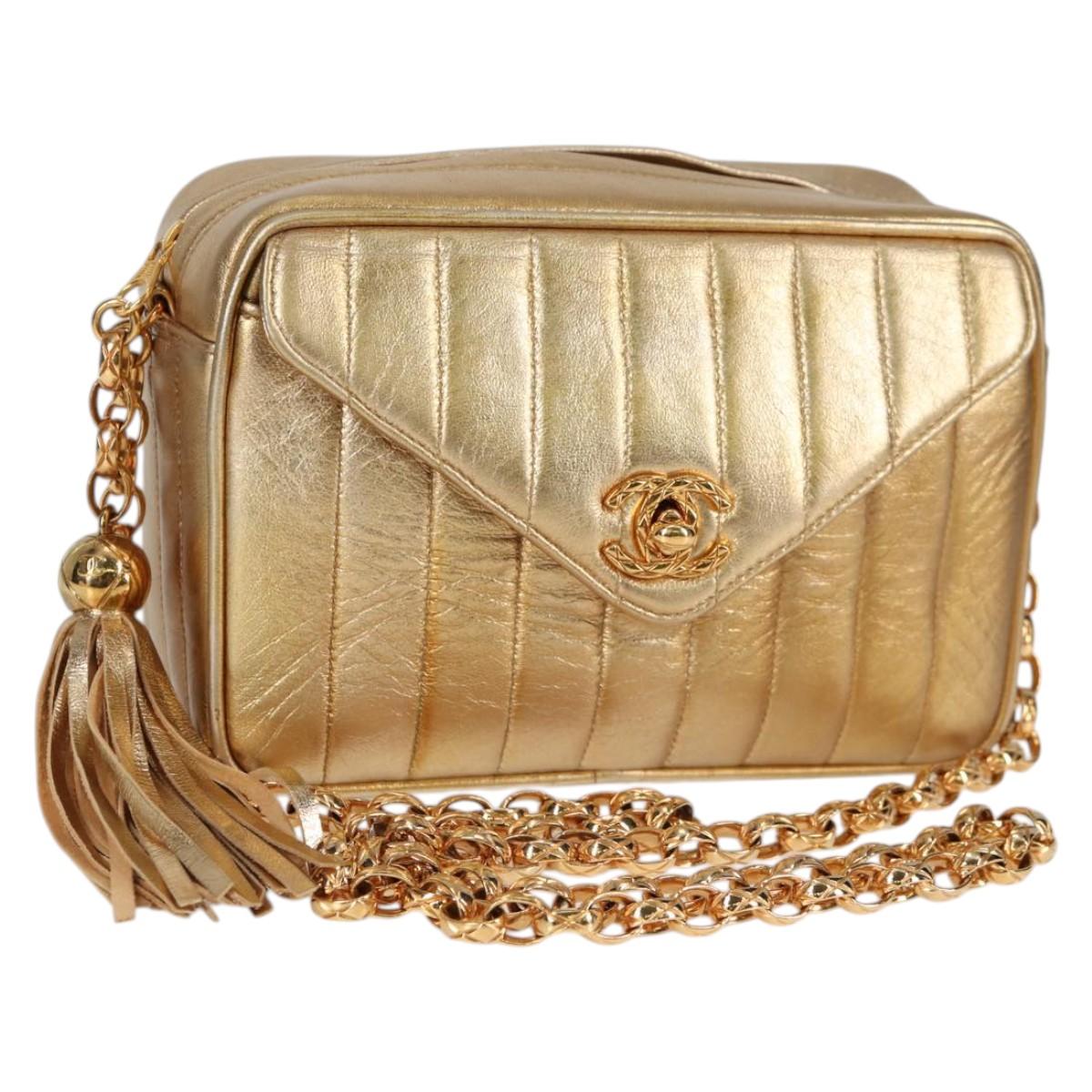 CHANEL Matelasse Chain Shoulder Bag Lamb Skin Red Gold CC Auth 134958SV